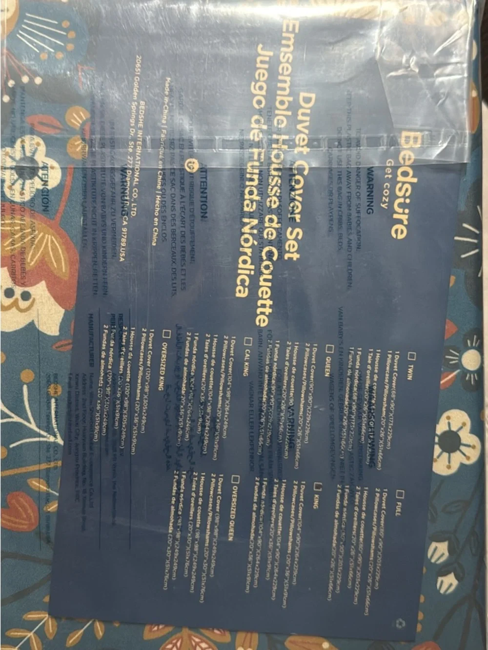 Bedsure Reversible Floral Duvet Cover in Deep Blue